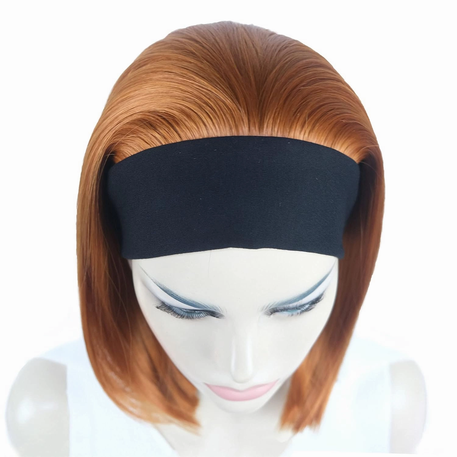 Aimole Short Straight Bob 3/4 Wig with Headband Half Synthetic Wigs Women Hair(130A Fox Red)