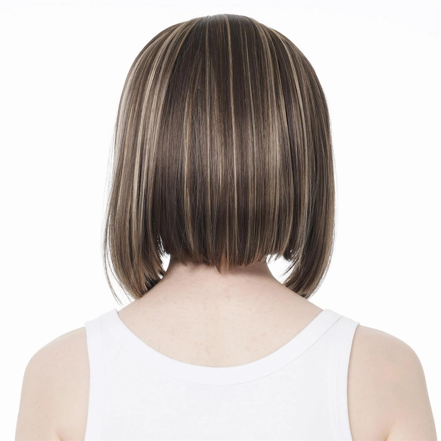 Aimole Short Straight Bob 3/4 Wig with Headband Half Synthetic Wigs Women Hair(8TT124 Brown with Highlights)