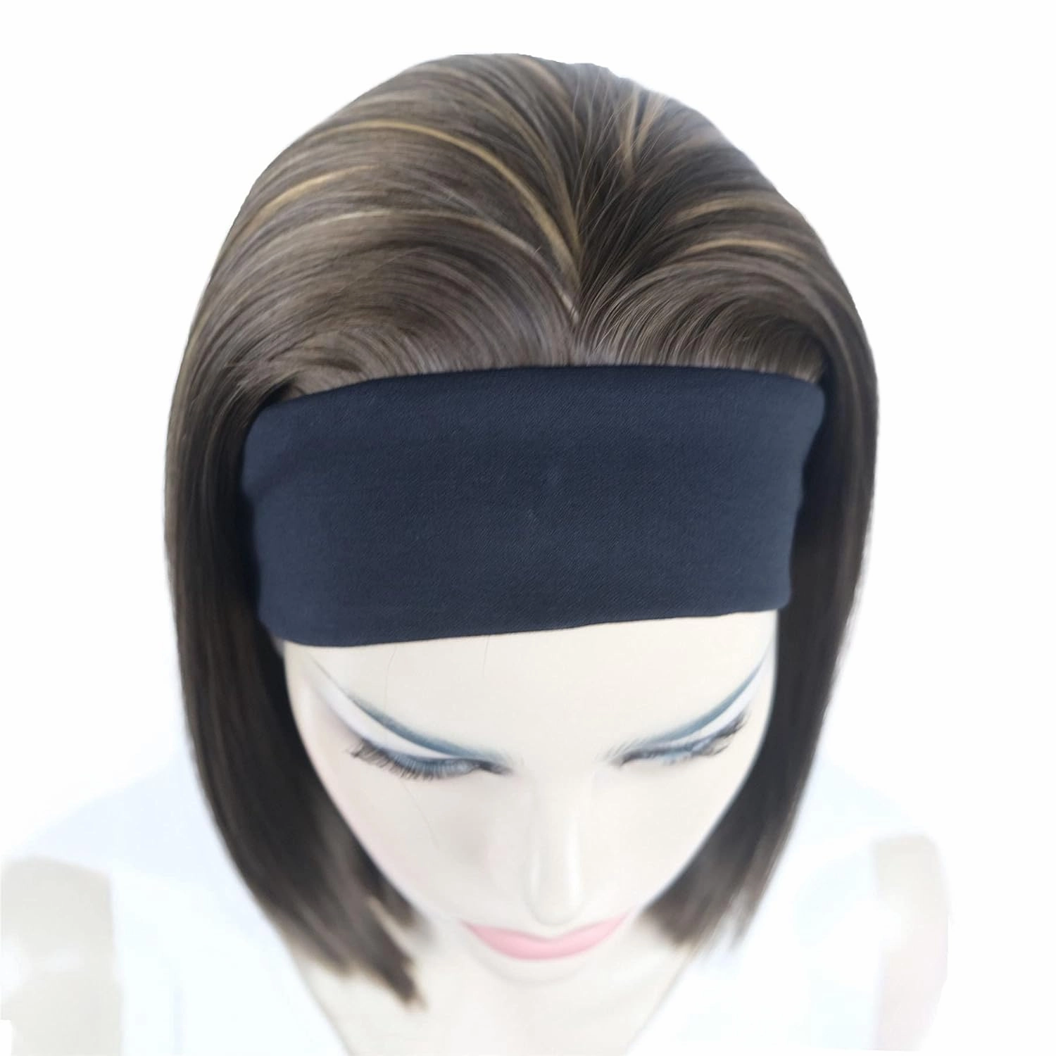 Aimole Short Straight Bob 3/4 Wig with Headband Half Synthetic Wigs Women Hair(8TT124 Brown with Highlights)