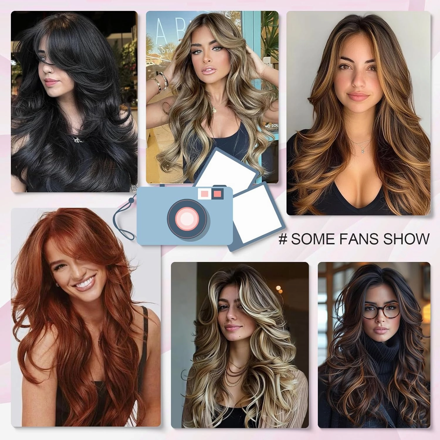 Aisaide Auburn Wig with Bangs Long Wavy Copper Red Layered Wig with Curtain Bangs for White Black Women,Synthetic Reddish Brown Layered Long Wavy Shaggy for Women 24inch