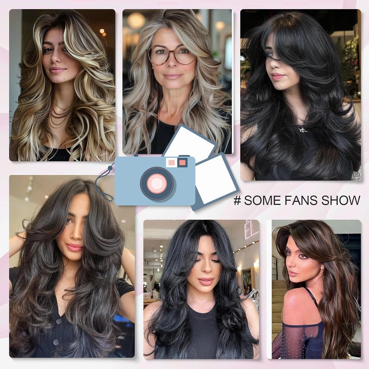 Aisaide Long Wavy Highlight Brown Layered Wig with Curtain Bangs for Black Women Synthetic Ombre Brown Layered Wig Long Wavy Highlight Blonde Shaggy for Women 24 inch