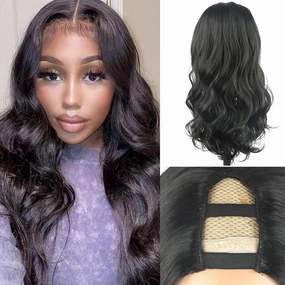 Aisaide Long Wavy U Part Wig Body Wave U Part Half Wigs for Black Women Synthetic U Part Clip in Hair Extensions No Leave Out V Shape 24inch