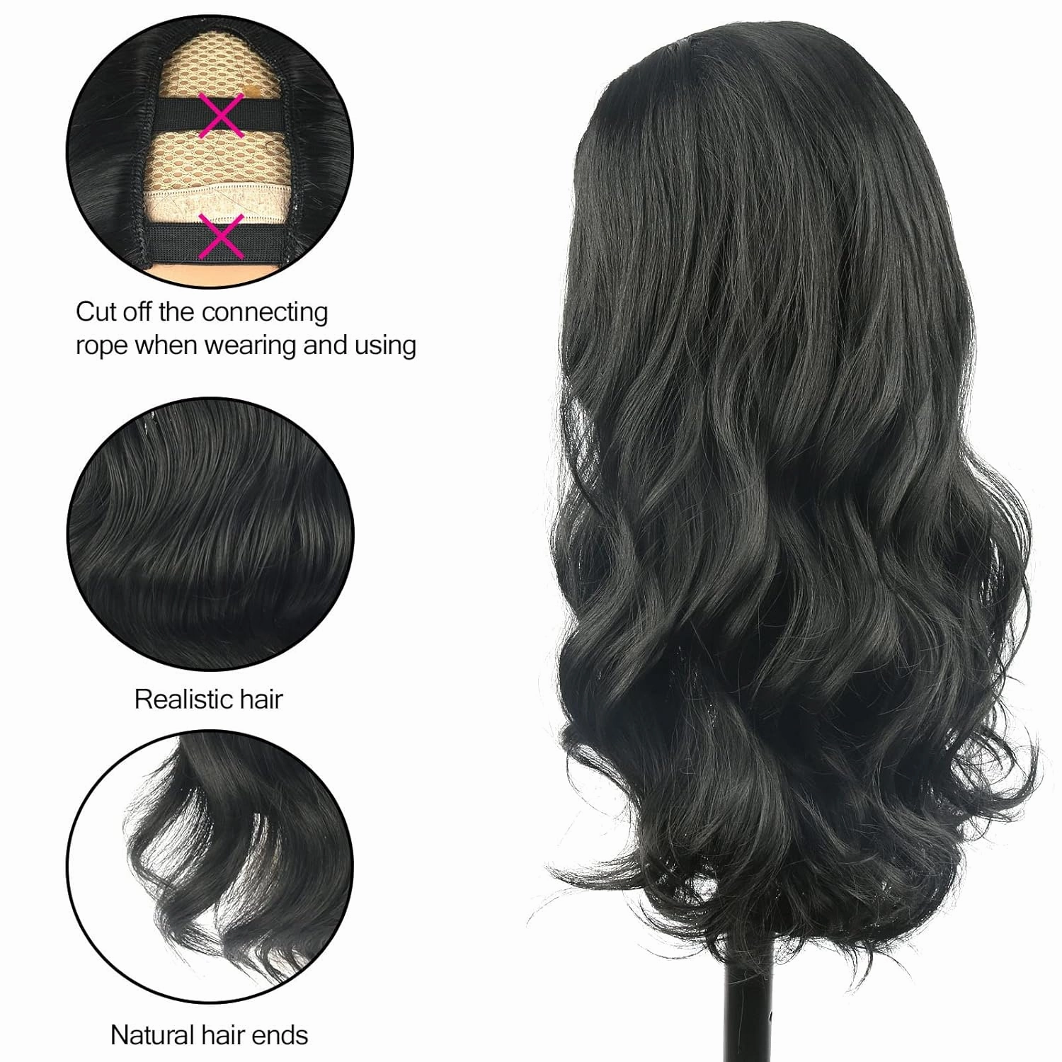 Aisaide Long Wavy U Part Wig Body Wave U Part Half Wigs for Black Women Synthetic U Part Clip in Hair Extensions No Leave Out V Shape 24inch