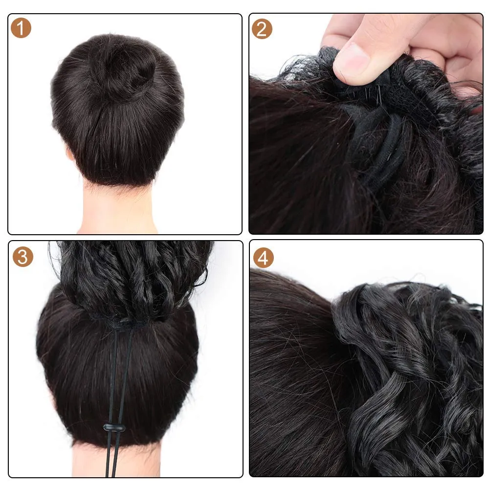 AISI BEAUTY Black Curly Ponytail Extension Drawstring Ponytail for Black Women 14 Inch Fake Pony Tail Synthetic Ponytail with 2 Clips in(Jet Black)