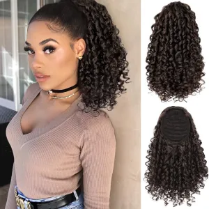 AISI BEAUTY Curly Ponytail Extension Drawstring Ponytails for Black Women Synthetic Curly Drawstring Ponytail with 2 Clips on Ponytails for Women (Dark Brown)