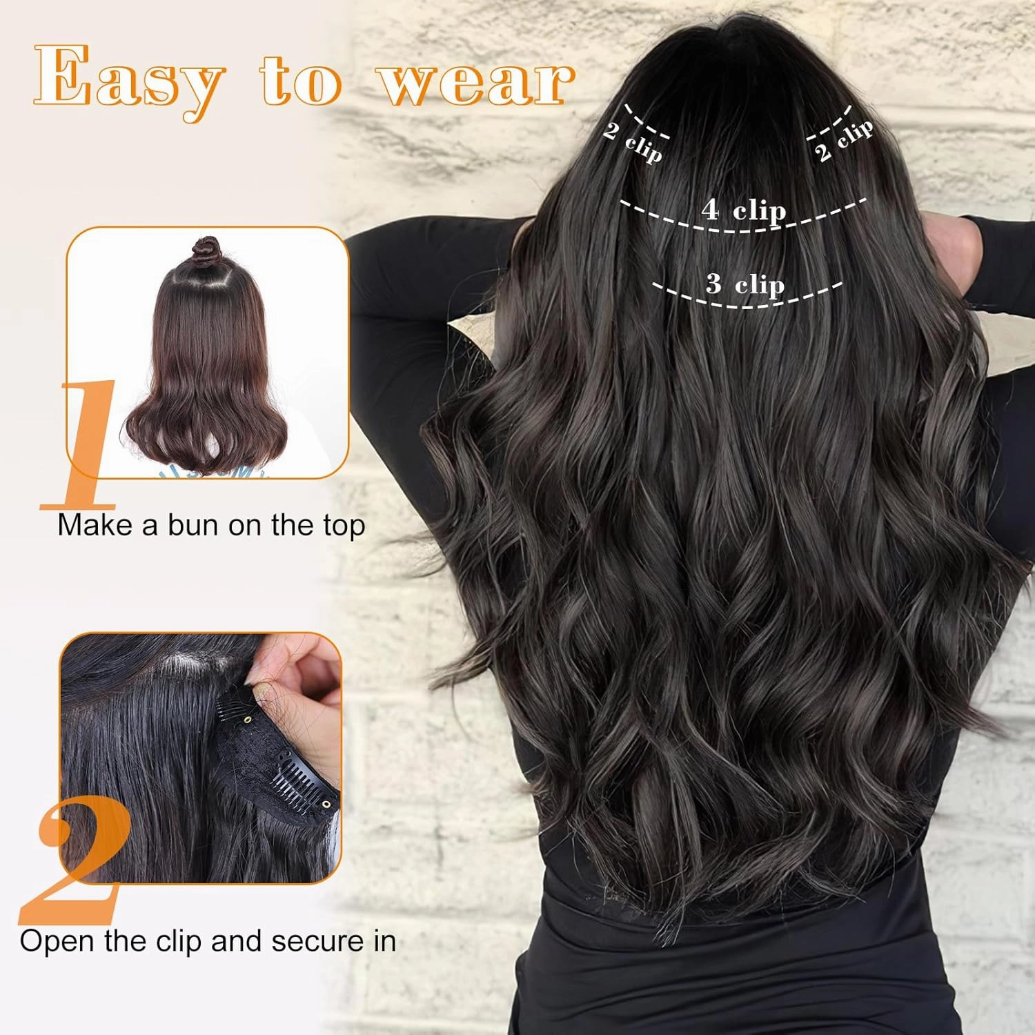 AISI BEAUTY Clip in Hair Extensions for Women Long Wavy Synthetic Brown Highlight Hair Extension 20 Inch 4PCS Natural Thick Hairpieces (Brown Mixed Blonde)