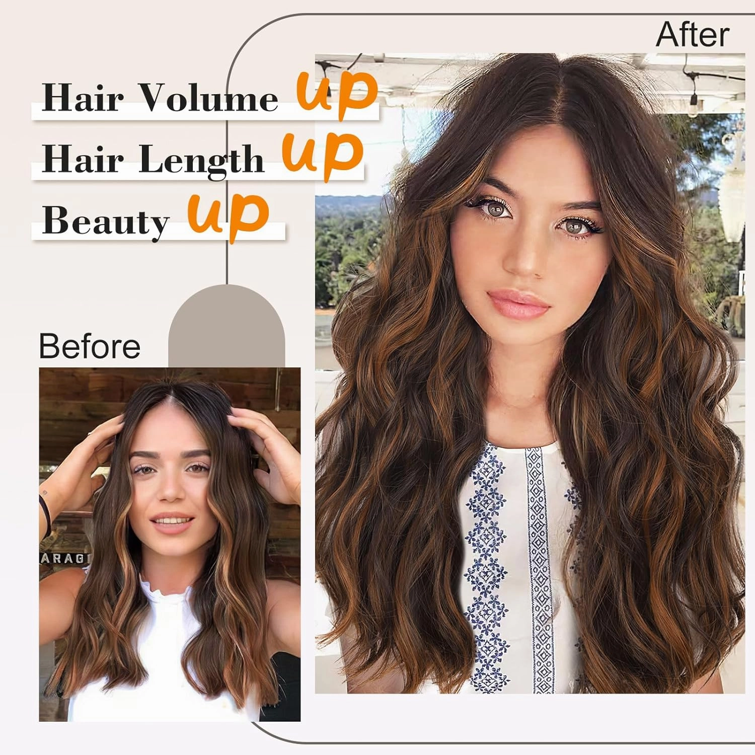 AISI BEAUTY Long Wavy Dark Brwon with Auburn Hair Extensions Clip in Synthetic Hair Extensions for Women 20 Inch 4PCS Thick Blonde Hairpiece（Dark Brwon with Auburn）