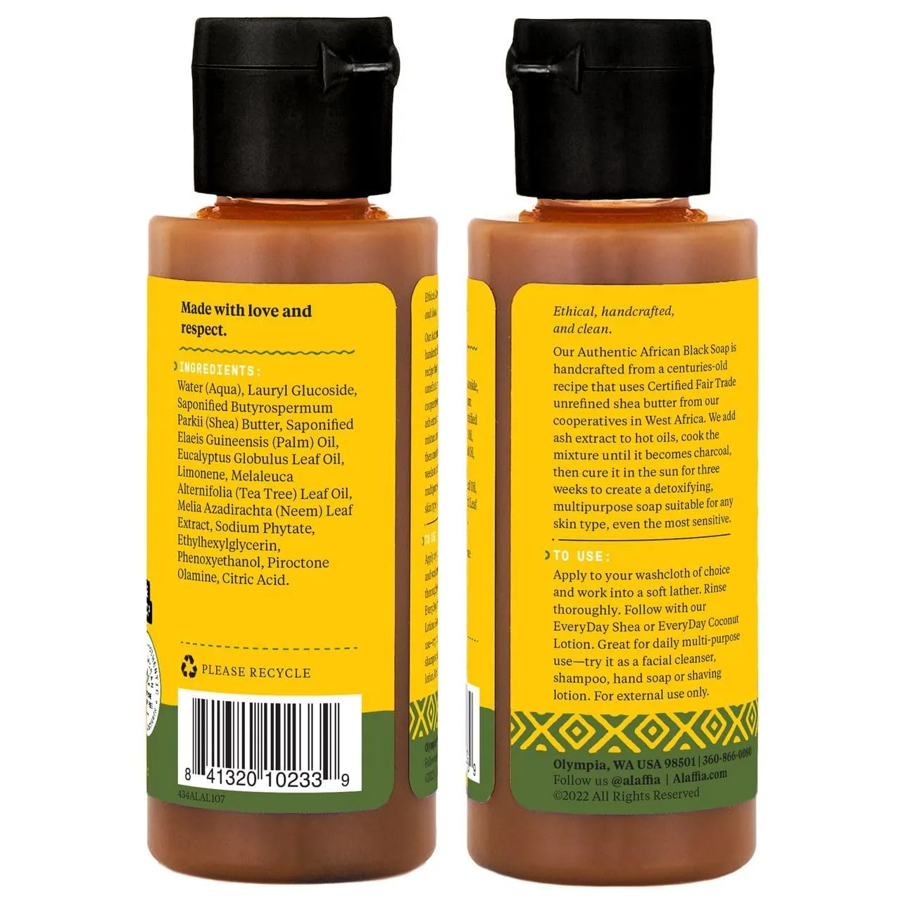 Alaffia Authentic African Black Soap Variety 2-Pack – All-In-One Liquid Soap, Travel-Size Eucalyptus Tea Tree   Full-Size Unscented Body Wash, Face Wash, Shampoo, Shaving Soap