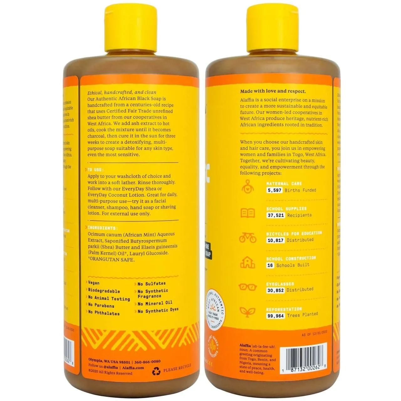 Alaffia Authentic African Black Soap Variety 2-Pack – All-In-One Liquid Soap, Travel-Size Eucalyptus Tea Tree   Full-Size Unscented Body Wash, Face Wash, Shampoo, Shaving Soap