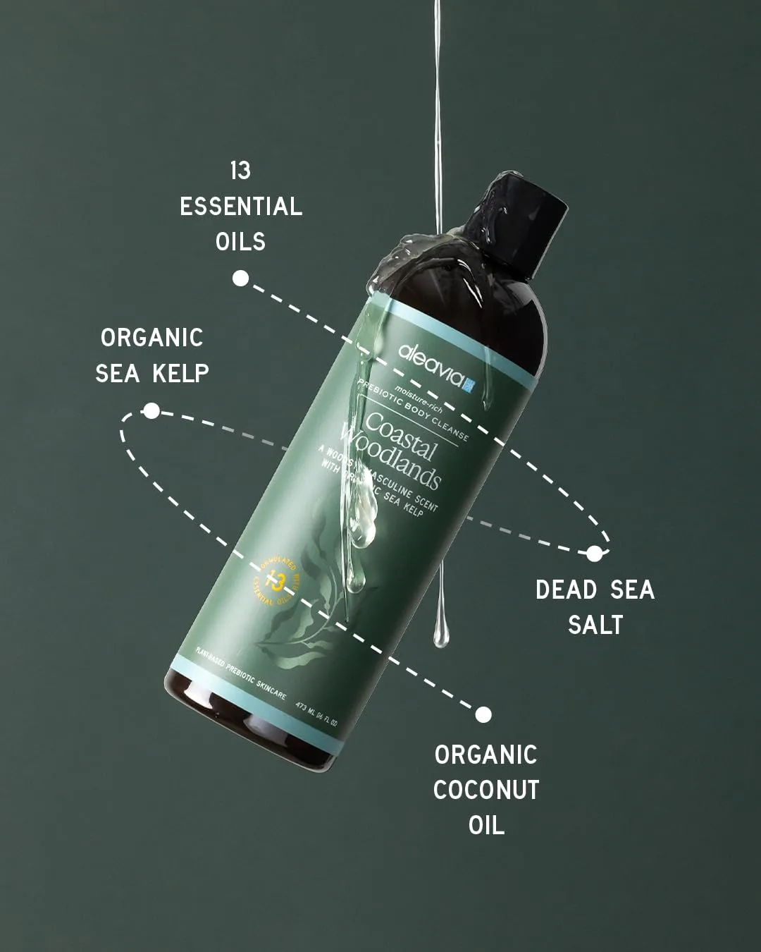 Aleavia Coastal Woodlands Mens Body Cleanse – Organic & All-Natural Prebiotic Body Wash for Men, Woodsy Notes Scented with 13 Essential Oils, – Nourish Your Skin Microbiome – 16 Oz.