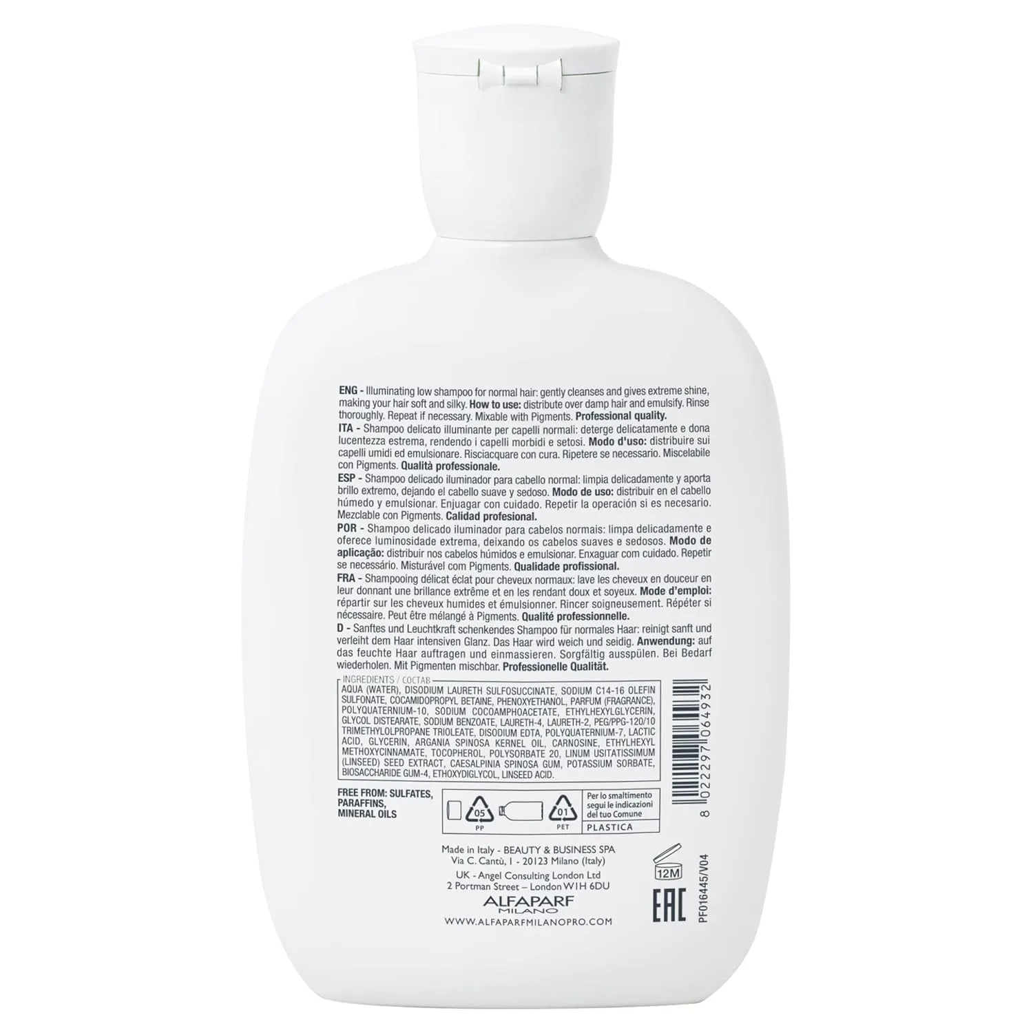 Alfaparf Milano Semi Di Lino Diamond Shine Illuminating Sulfate Free Shampoo - Adds Gloss and Shine - Paraben and Paraffin Free - Safe on Color Treated Hair - Professional Salon Quality