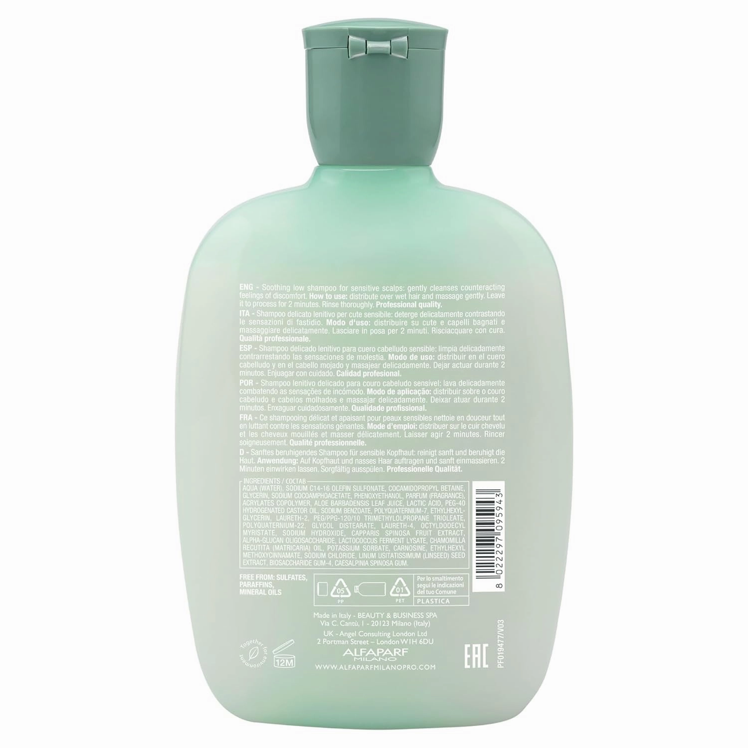Alfaparf Milano Semi Di Lino Scalp Relief Low Shampoo for Sensitive Skin - Sulfate Free Shampoo - Soothes, Brings Comfort and Hydrates - Itch Relief - Professional Salon Quality