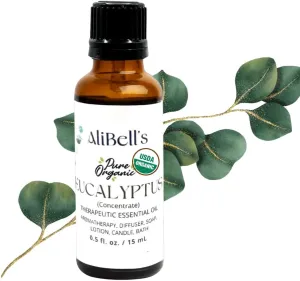 AliBell's- Essential Oils Eucalyptus - Essential Oils for Diffuser - 15 ml Undiluted Therapeutic Grade A Organic Concentrate, Multi-Purpose- Aromatherapy, Humidifier, Bath, Soap Making, Hair Care
