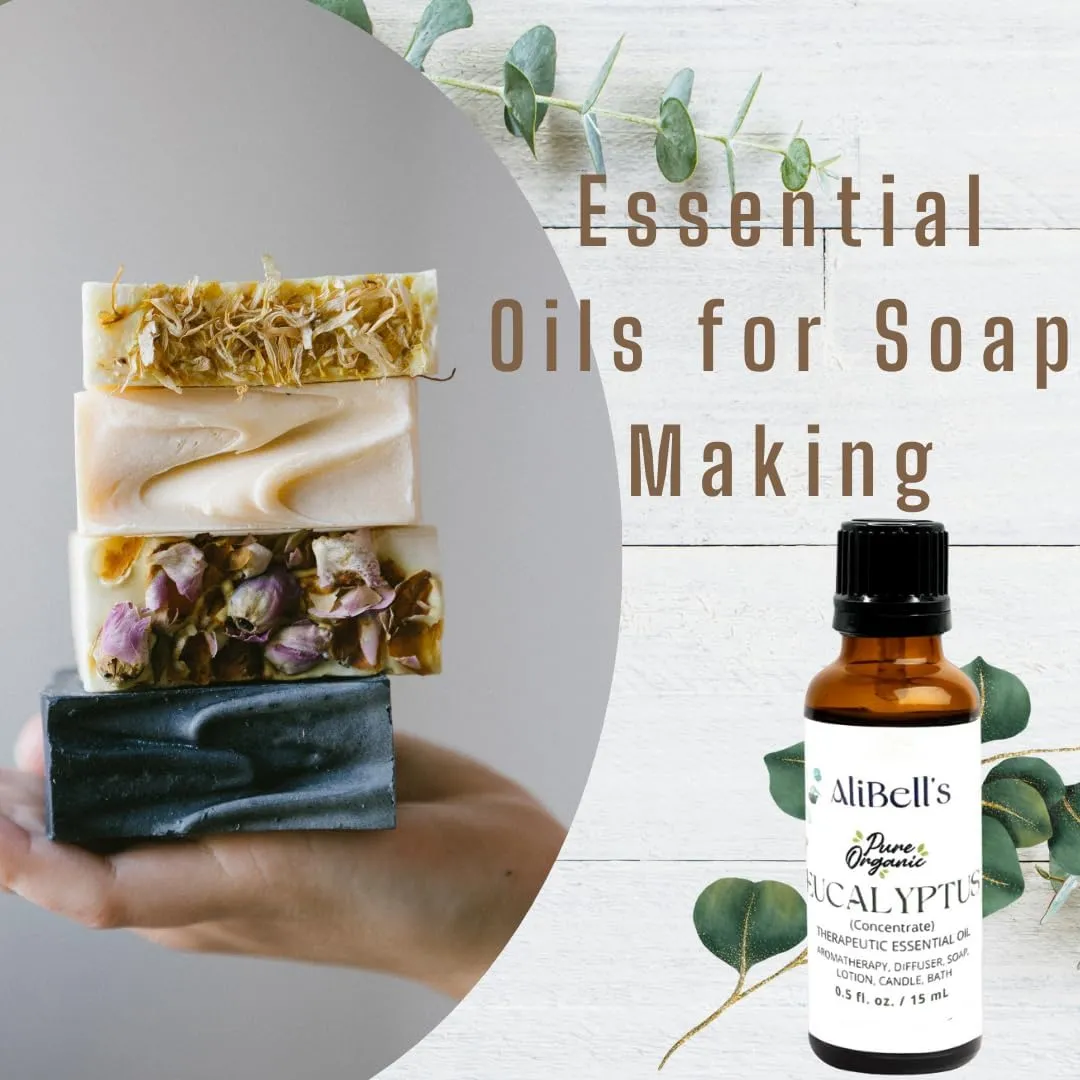 AliBell's- Essential Oils Eucalyptus - Essential Oils for Diffuser - 15 ml Undiluted Therapeutic Grade A Organic Concentrate, Multi-Purpose- Aromatherapy, Humidifier, Bath, Soap Making, Hair Care