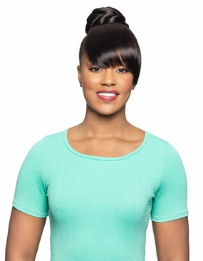 Alicia Beauty Foxy Silver Collections, Fusion High Heat Synthetic, 2 in I Dome with Bang Short Straight Style Hair Piece Drawstring, Instant accessories - DUET 6 (280)