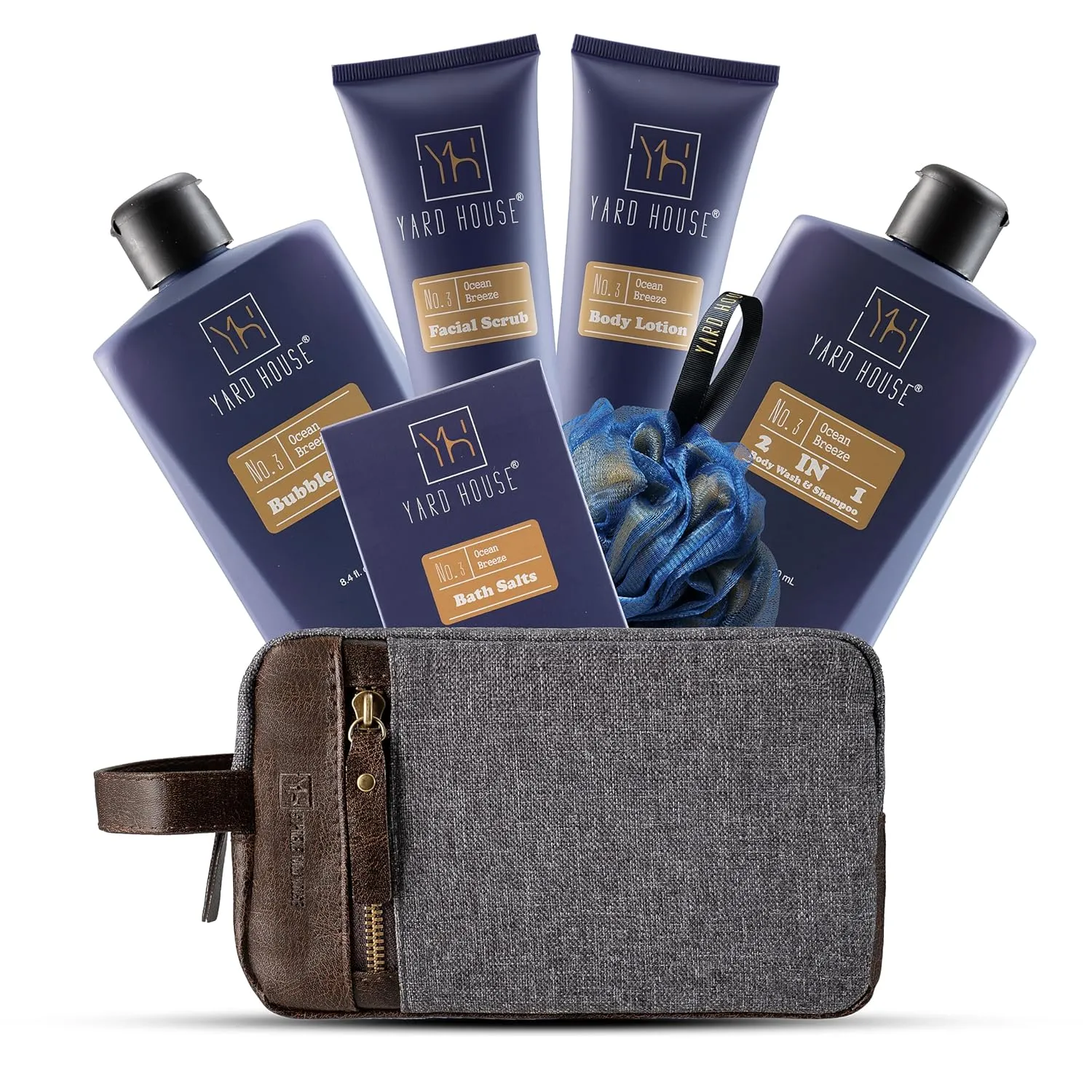 All Natural Bath and Body Spa Gift Basket Set for Men - Ocean Breeze - Luxury Men's Skin Care Kit For Him in Toiletry Bag for Relaxation, Revitalization, Exfoliating, Cleansing
