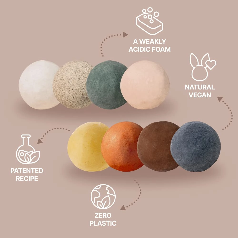 All-in-One Hempseed Gumball Shampoo Bar for All Scalp Care, Rosemary Oil for Hair Growth, Green Tea, Curly Hair, Dandruff & Itchy Scalp Shampoo Ball, Korean Skin Care, Wood Package (4.2 oz)