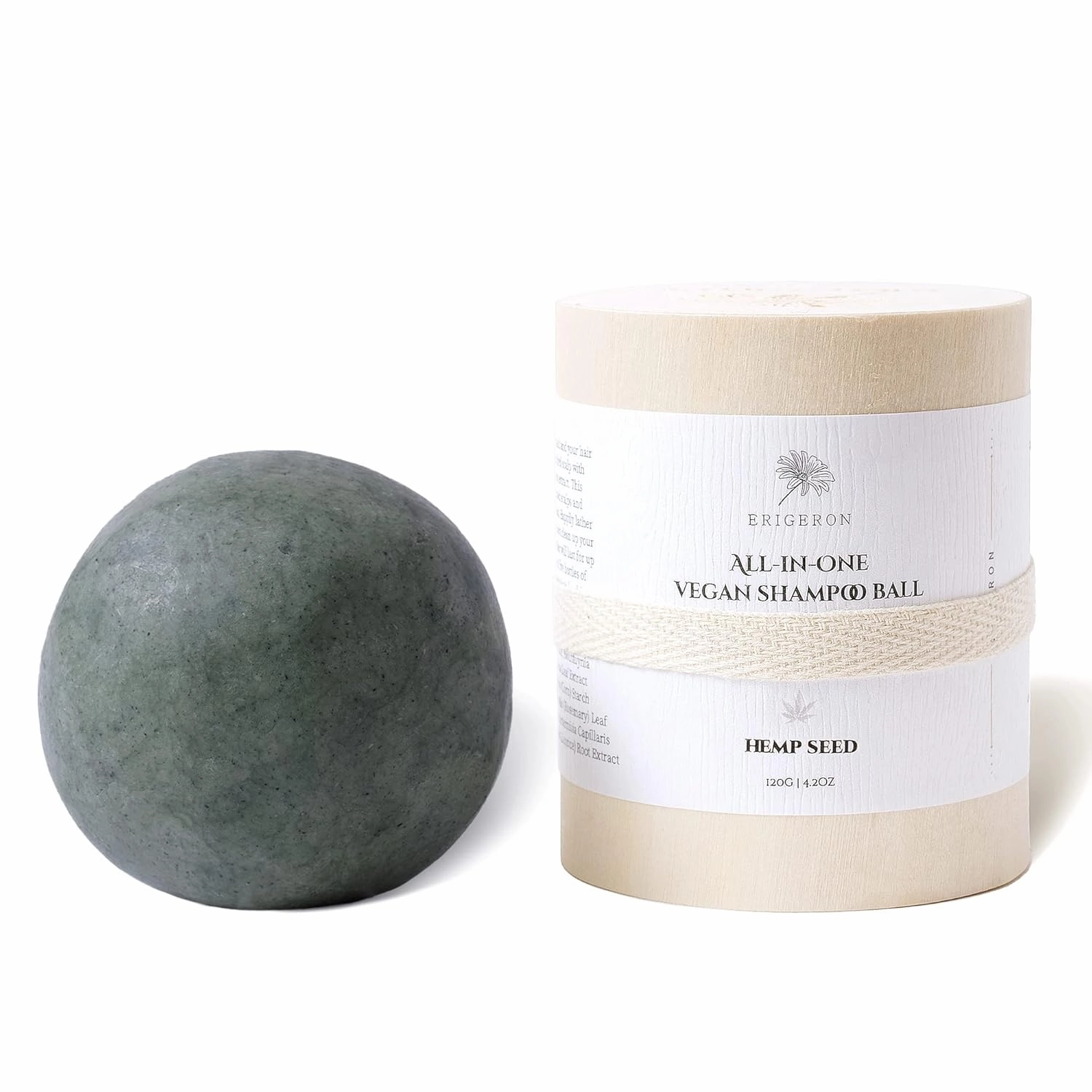 All-in-One Hempseed Gumball Shampoo Bar for All Scalp Care, Rosemary Oil for Hair Growth, Green Tea, Curly Hair, Dandruff & Itchy Scalp Shampoo Ball, Korean Skin Care, Wood Package (4.2 oz)