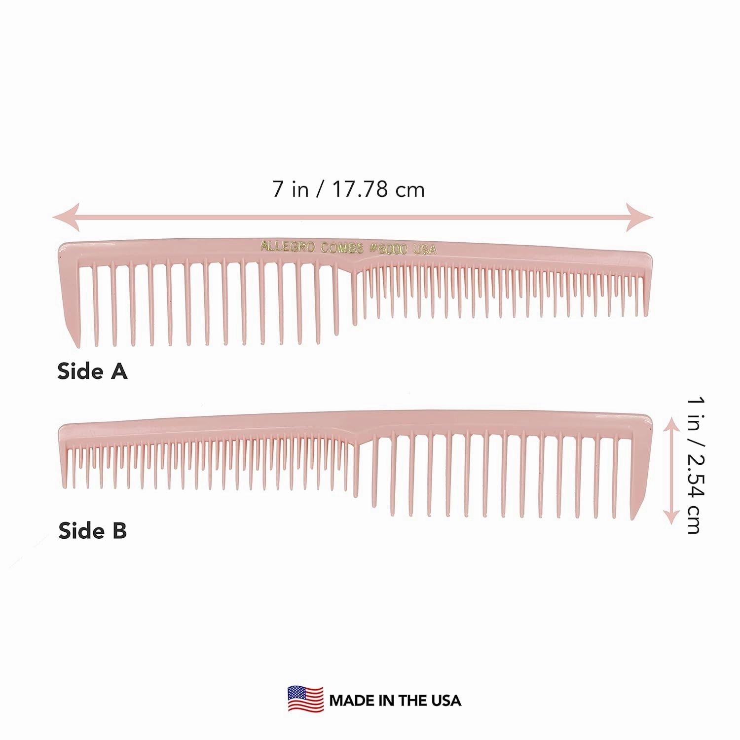 Allegro Combs 6000 Teasing Combs Lift Vent Hair Combs Space Tooth Wide Tooth Barber Stylist Curly Hair Parting 12 Pc. (Rose)