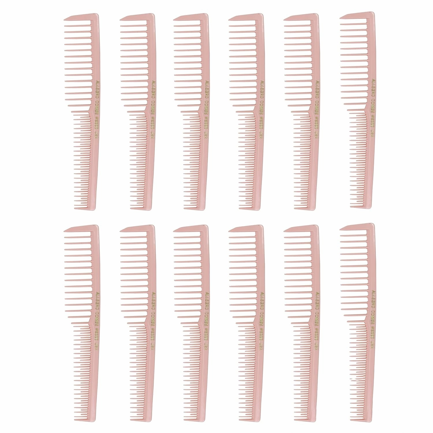 Allegro Combs 6000 Teasing Combs Lift Vent Hair Combs Space Tooth Wide Tooth Barber Stylist Curly Hair Parting 12 Pc. (Rose)