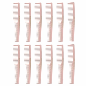 Allegro Combs 6000 Teasing Combs Lift Vent Hair Combs Space Tooth Wide Tooth Barber Stylist Curly Hair Parting 12 Pc. (Rose)