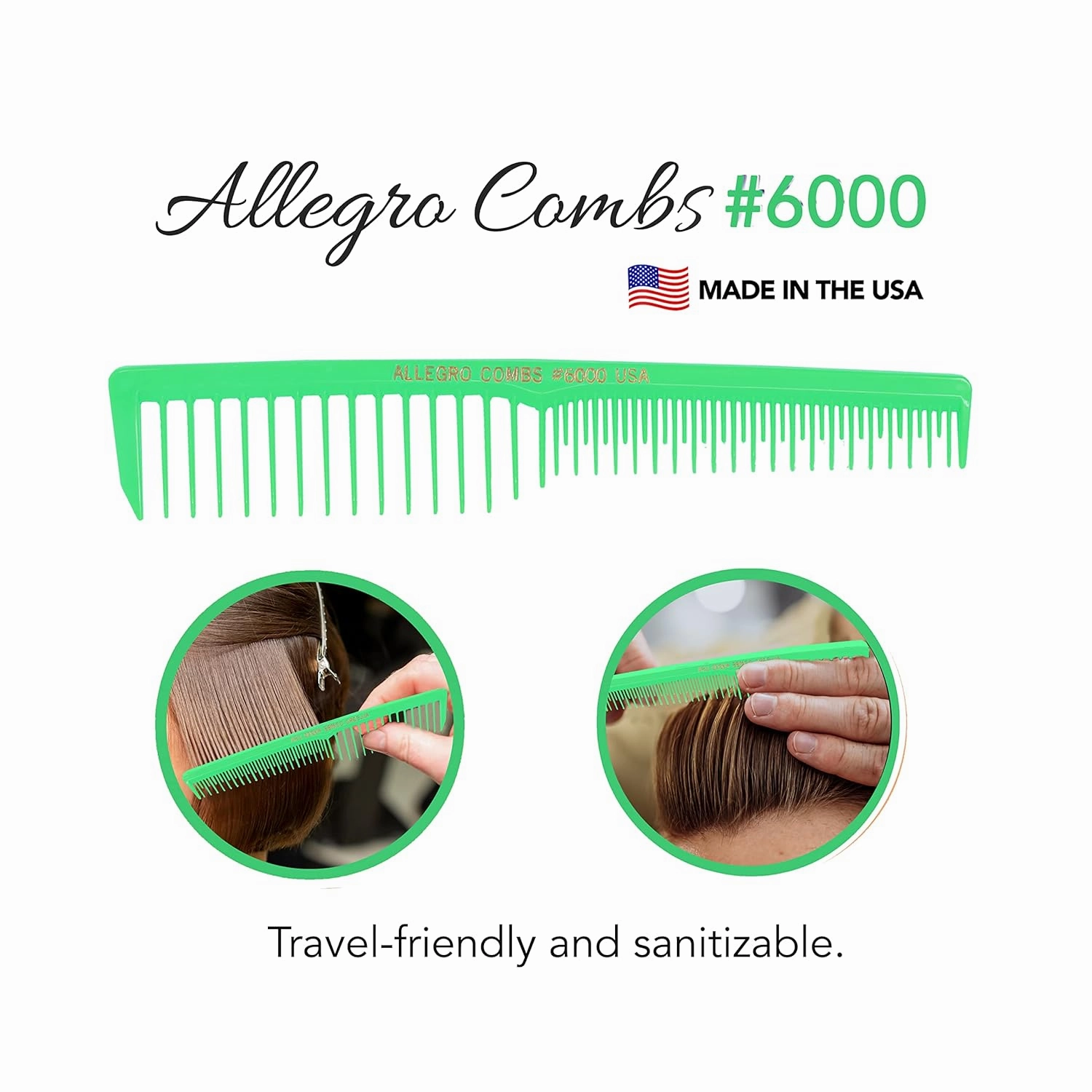 Allegro Combs 6000 Wide Tooth Teasing Lift Vented Hair Combs Space Tooth Barber Stylist Curly Hair Parting Neon 12 Pc. (Neon Green)