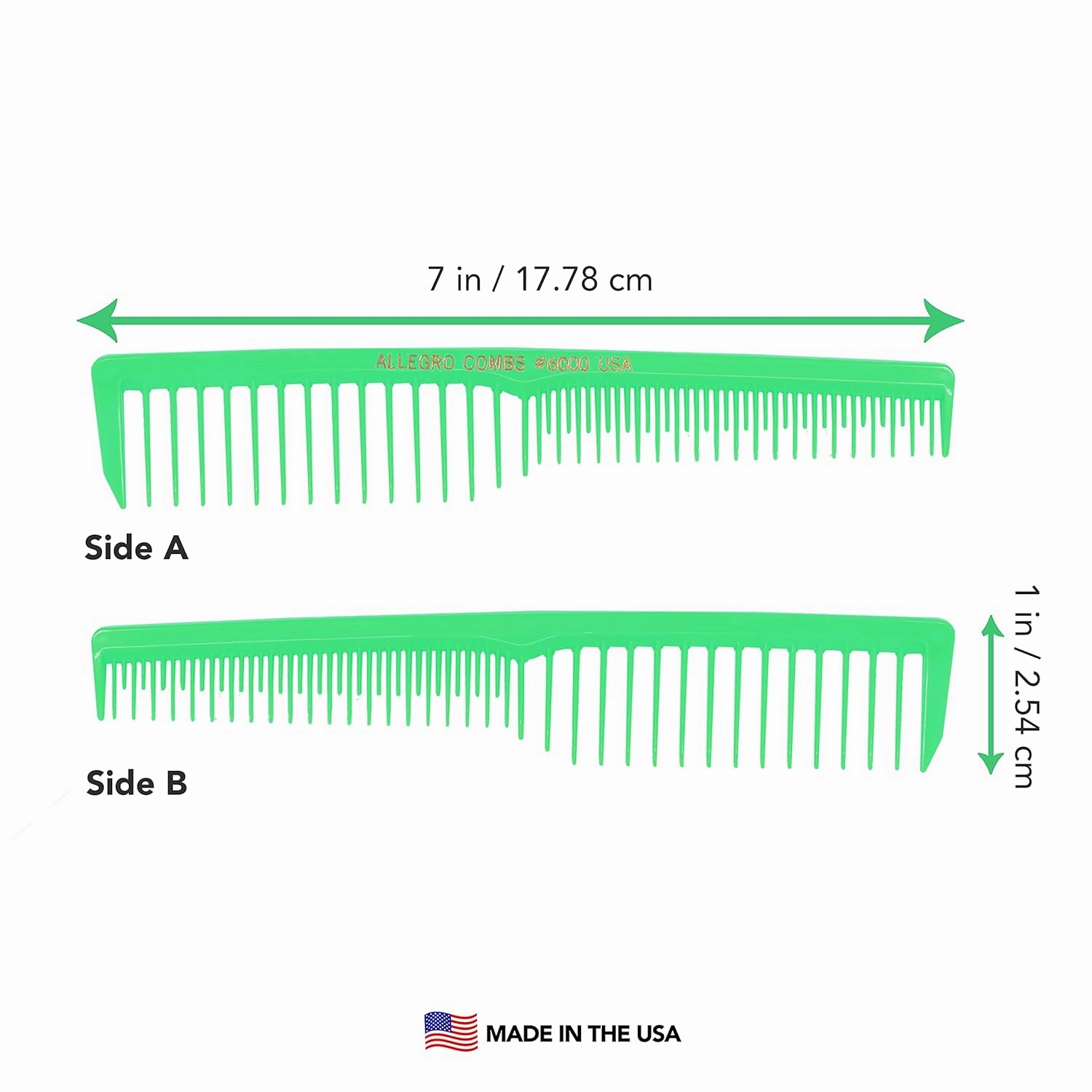 Allegro Combs 6000 Wide Tooth Teasing Lift Vented Hair Combs Space Tooth Barber Stylist Curly Hair Parting Neon 12 Pc. (Neon Green)