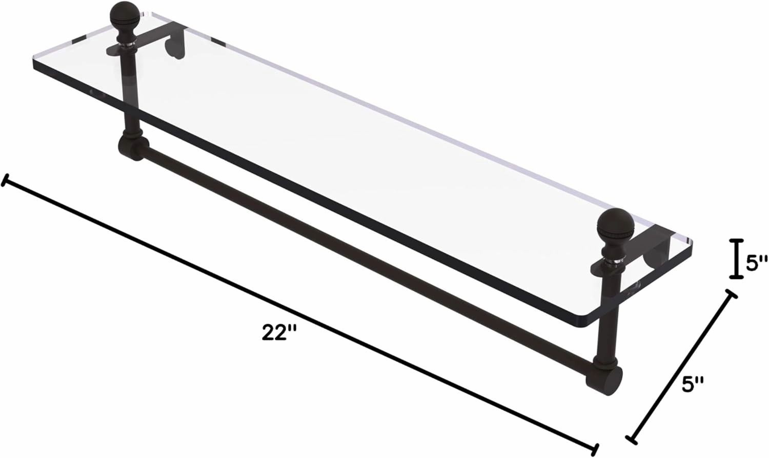 Allied Brass MA-1/22TB-ORB Mambo 22 Inch Vanity Integrated Towel Bar Glass Shelf, Oil Rubbed Bronze
