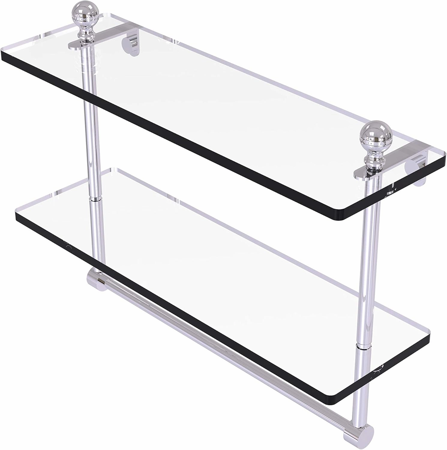Allied Brass MA-2/16TB Mambo Collection 16 Inch Two Tiered Integrated Towel Bar Glass Shelf, Polished Chrome