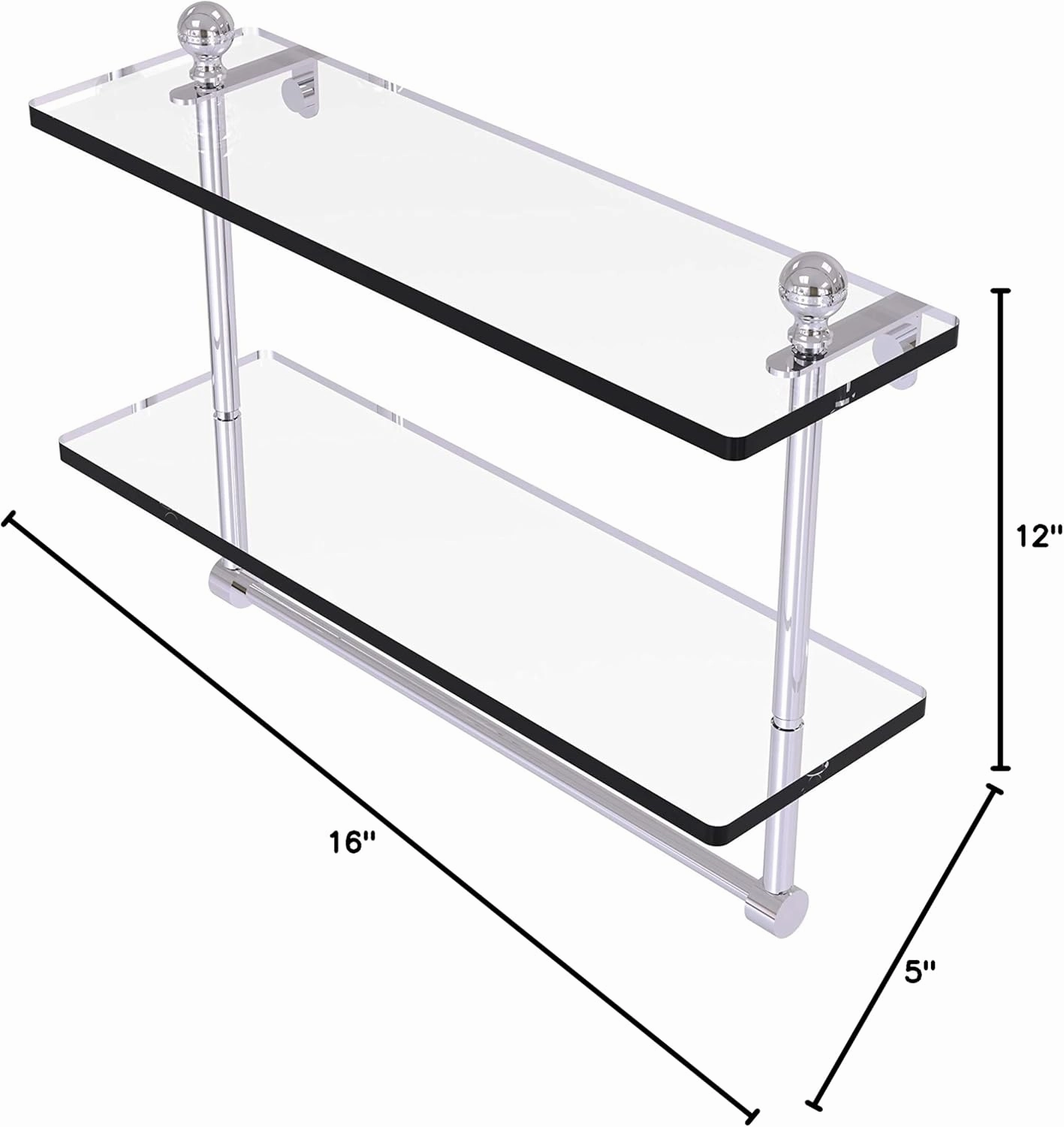 Allied Brass MA-2/16TB Mambo Collection 16 Inch Two Tiered Integrated Towel Bar Glass Shelf, Polished Chrome
