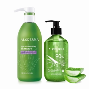 Aloderma Aloe Hair & Body Care Set - Oil Controlling Shampoo, Aloe Vera Gel   Tea Tree Oil 300g