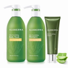 Aloderma Aloe Nourishing Set - Body Wash, Nourishing Shampoo, Nourishing Face Cleanser