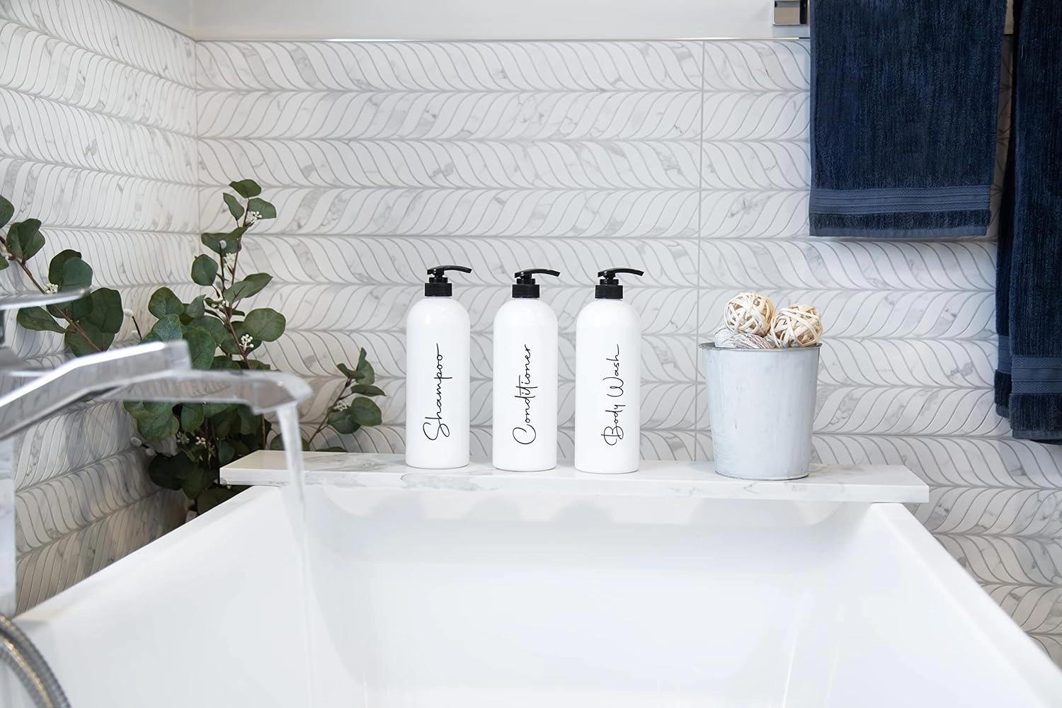 Alora 16oz Refillable Shampoo and Conditioner Dispenser Bottles - Set of 3 - Pump Bottle Dispenser for Shampoo, Conditioner, Body Wash - Empty Plastic Refillable Containers for Shower, Matte White