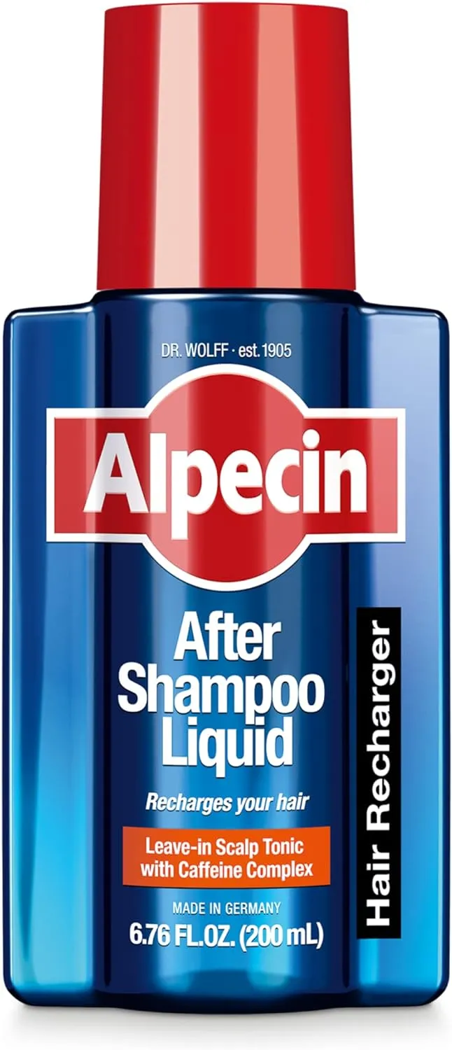 Alpecin After Shampoo Caffeine Liquid Hair Recharger, 6.76 fl oz, Scalp Tonic for Men's Thinning Hair Growth, Sulfate Free with Castor Oil