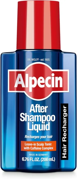 Alpecin After Shampoo Caffeine Liquid Hair Recharger, 6.76 fl oz, Scalp Tonic for Men's Thinning Hair Growth, Sulfate Free with Castor Oil
