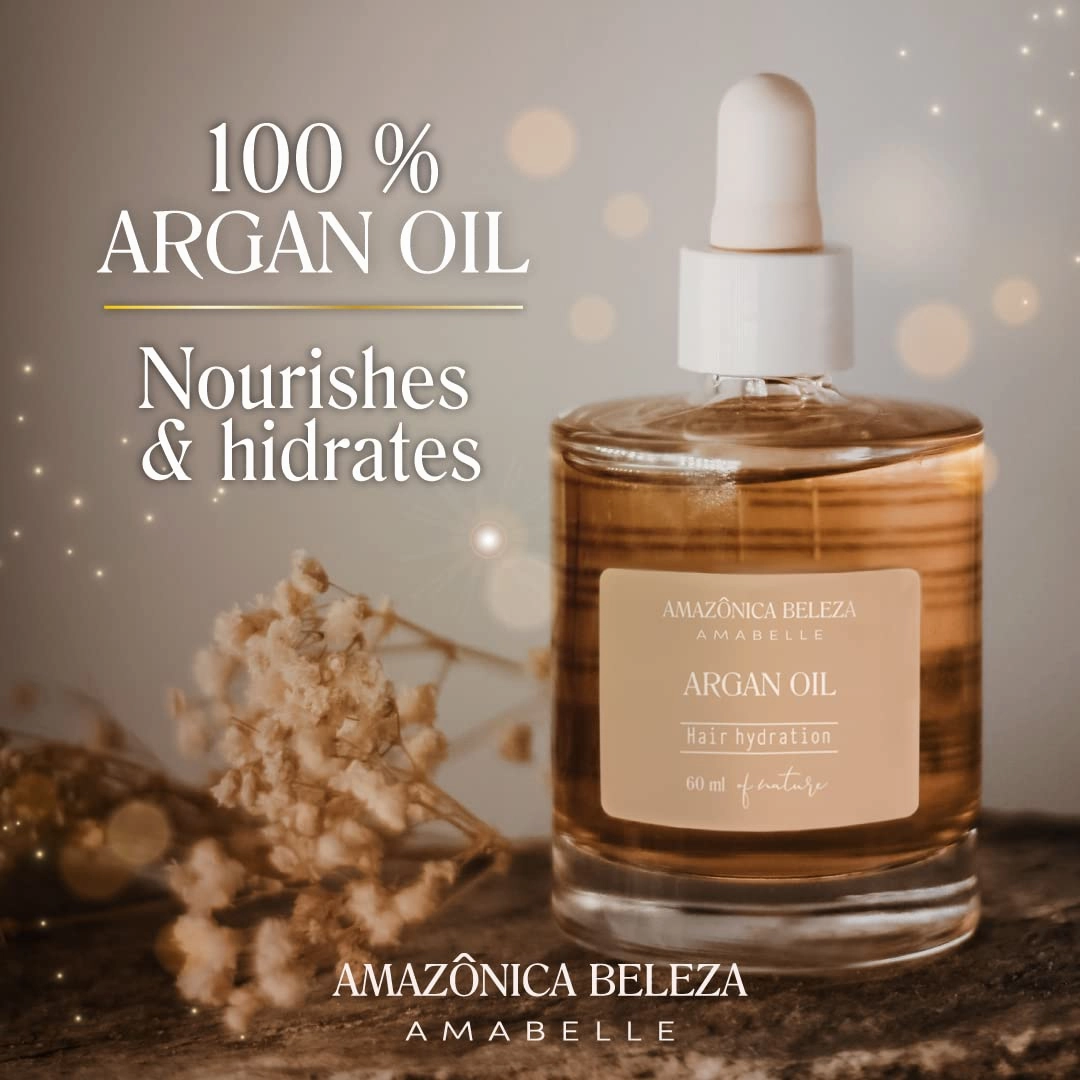 AMAZONICA BELEZA Argan Oil for Hair 100% Pure (60 ml / 2 Oz), Nutrition, Hydration, Repair and Strengthens Hair, Aceite de Argan para Cabello
