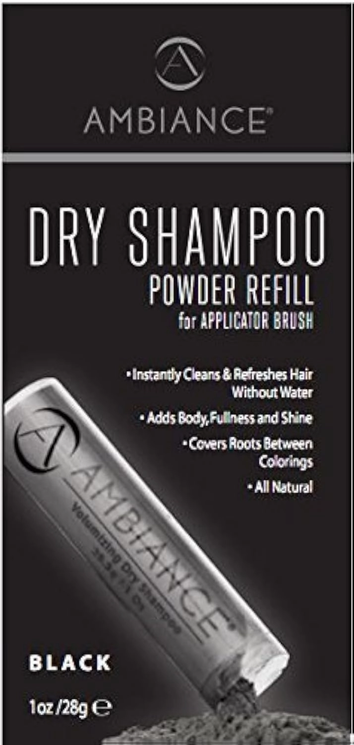 Ambiance Natural Dry Shampoo Powder Refill for Black Hair - Non Aerosol Travel Size Tinted Shampoo - Non Toxic, Benzene Free - Volumizing, Refreshes Oily Hair & Covers Roots Between Colorings