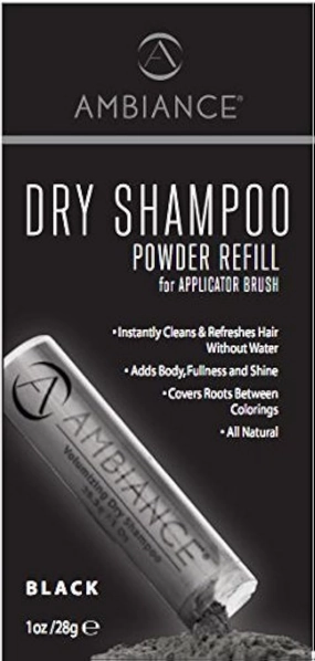 Ambiance Natural Dry Shampoo Powder Refill for Black Hair - Non Aerosol Travel Size Tinted Shampoo - Non Toxic, Benzene Free - Volumizing, Refreshes Oily Hair & Covers Roots Between Colorings