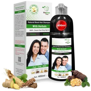 Ammonia-Free & Paraben Free Herbal Hair Shampoo - Hair Dye Shampoo for Women & Men - Natural Color and Herbal Nourishment - No Stain on Skin - Natural Black (400 ml)