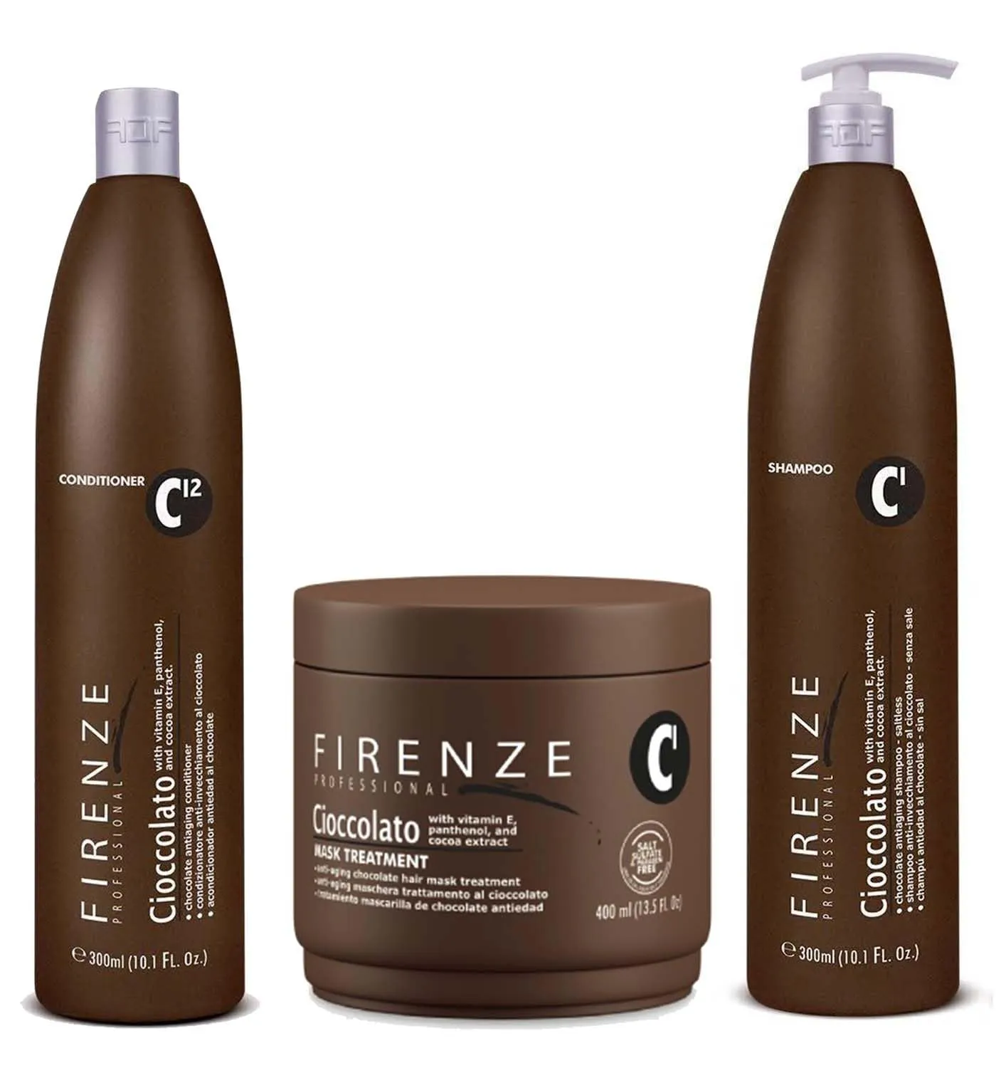 Anti-aging Care Bundle - Cioccolato Shampoo, Intense Conditioner and Cioccolato Mask Treatment Pack with Includes Gift Bag
