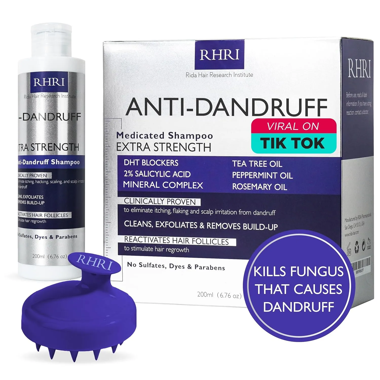 Anti Dandruff Shampoo for Men & Women | Extra Strength Medicated Shampoo with 2% Salicylic Acid and Tea Tree Oil for Itchy, Dry Scalp, Flakes and Build-Up | Sulfate Free 200ml