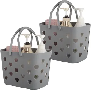 Anyoifax Portable Shower Caddy Tote Plastic Storage Basket with Handle Box Organizer Bin for Bathroom, College Dorm, Pantry, Kitchen, 2 Pack, Grey