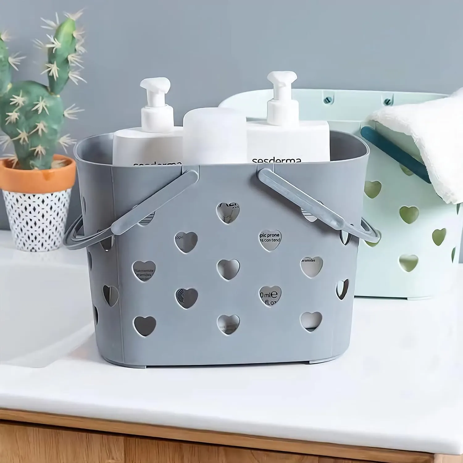 Anyoifax Portable Shower Caddy Tote Plastic Storage Basket with Handle Box Organizer Bin for Bathroom, College Dorm, Pantry, Kitchen, 2 Pack, Grey