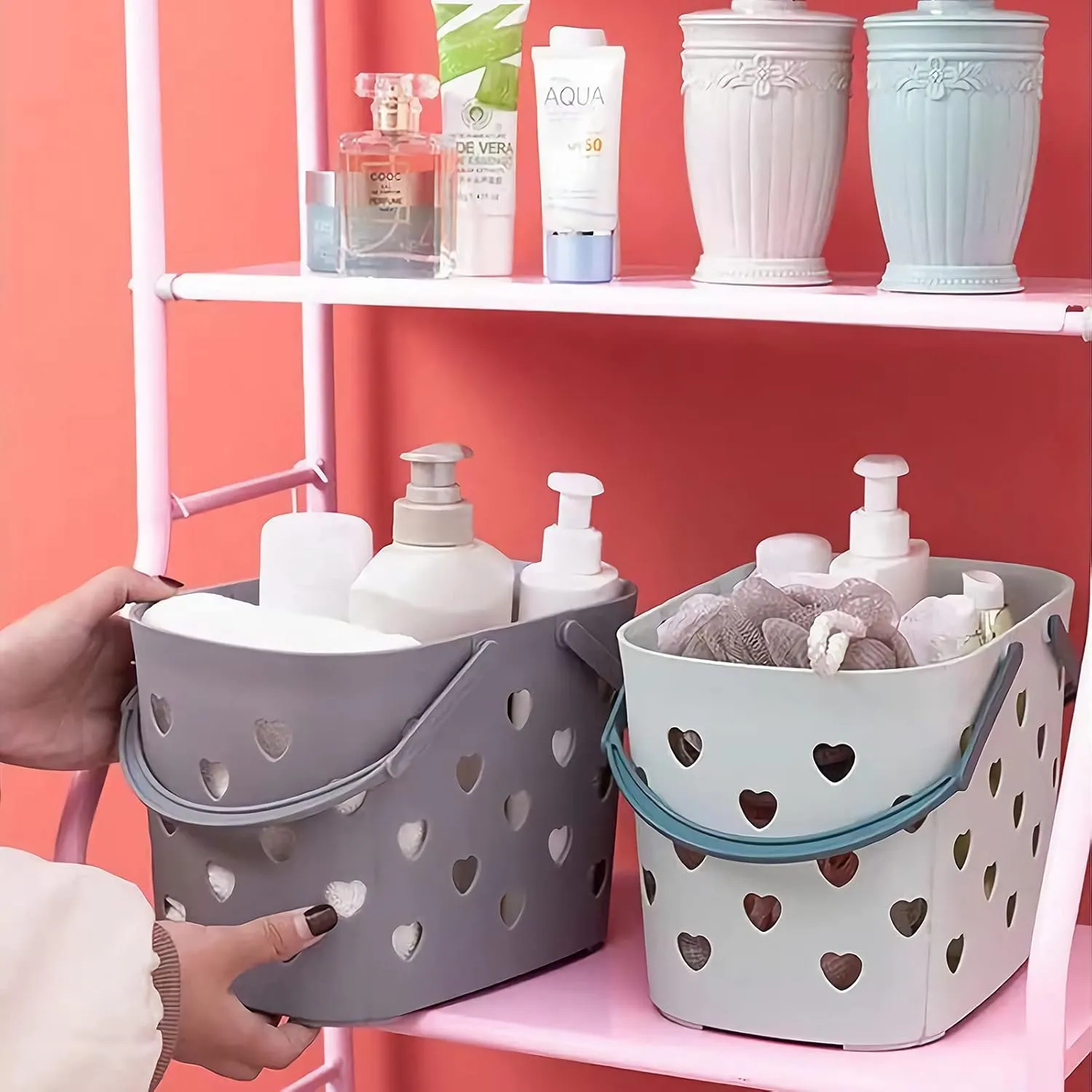 Anyoifax Portable Shower Caddy Tote Plastic Storage Basket with Handle Box Organizer Bin for Bathroom, College Dorm, Pantry, Kitchen, 2 Pack, Grey