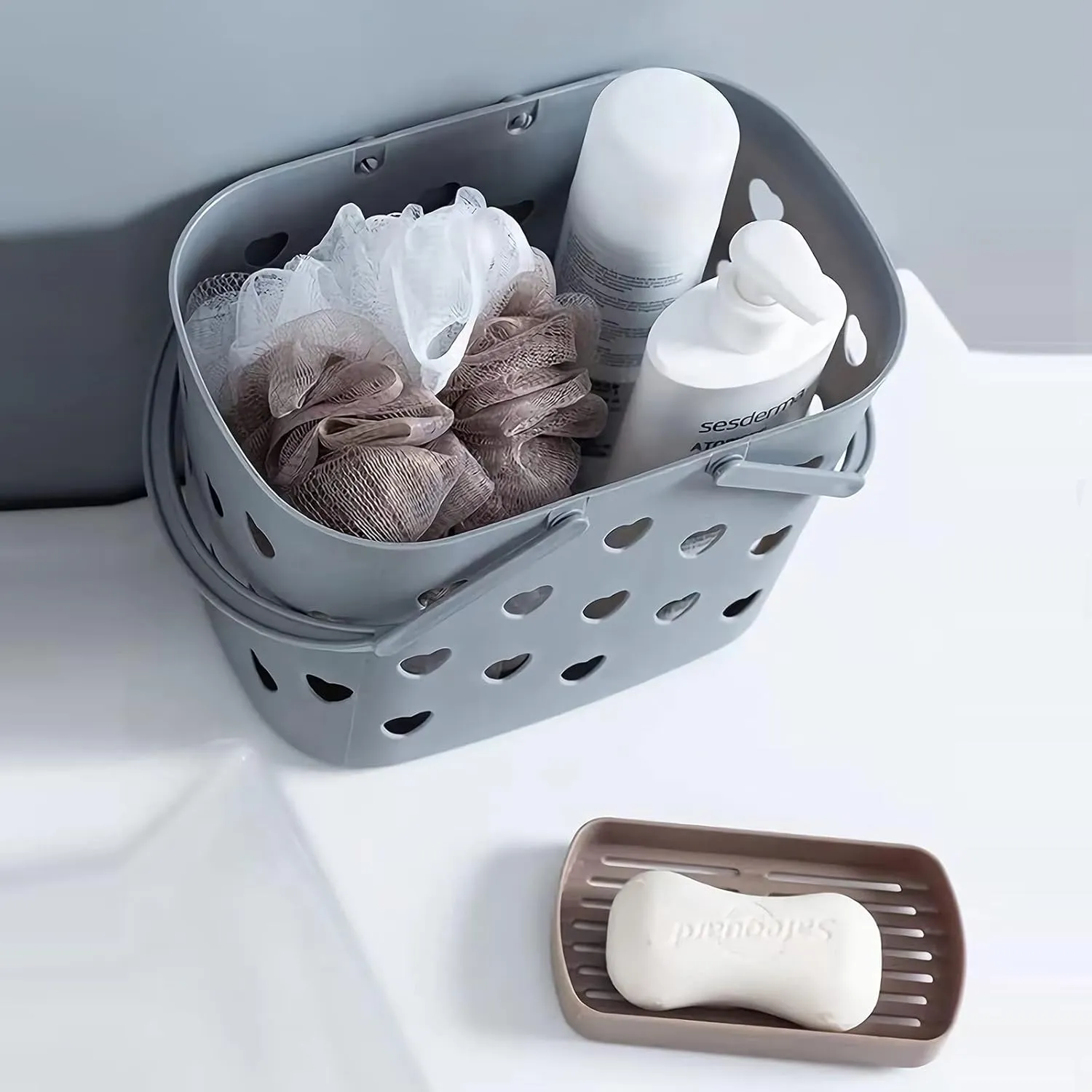Anyoifax Portable Shower Caddy Tote Plastic Storage Basket with Handle Box Organizer Bin for Bathroom, College Dorm, Pantry, Kitchen, 2 Pack, Grey