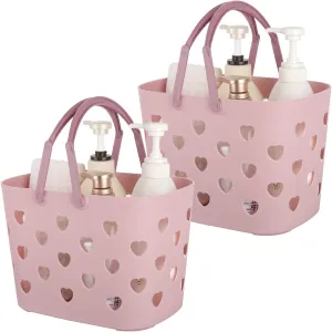 Anyoifax Portable Shower Caddy Tote Plastic Storage Basket with Handle Box Organizer Bin for Bathroom, College Dorm, Pantry, Kitchen, 2 Pack, Pink