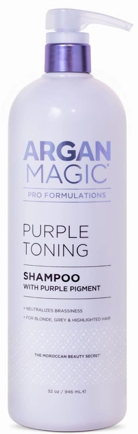 Argan Magic Purple Toning Shampoo – Neutralizes Brassiness for Blonde, Grey & Highlighted Hair | Infused with Argan Oil | Paraben-Free, Cruelty-Free | Made in USA (32 Oz)