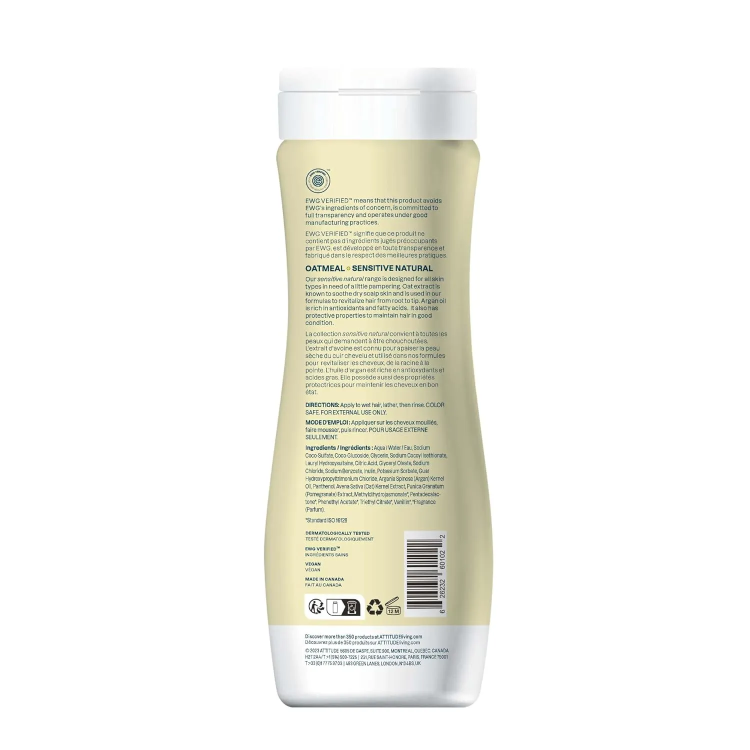 ATTITUDE Hair Shampoo for Sensitive Dry Scalp, EWG Verified, Soothing Oat, Protects Color, Naturally Derived Ingredients, Vegan and Plant-Based, Color Care, Argan Oil, 16 Fl Oz