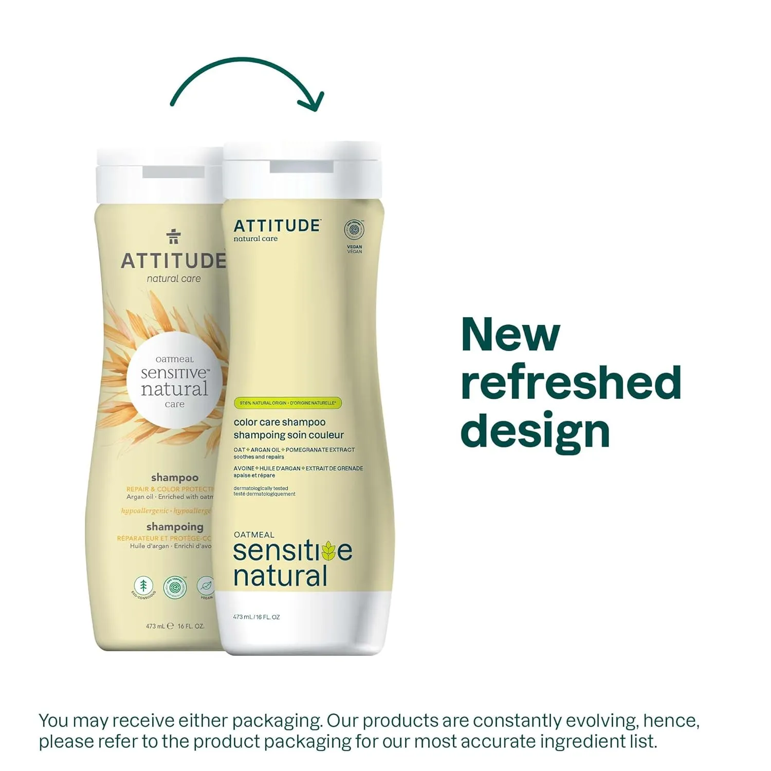 ATTITUDE Hair Shampoo for Sensitive Dry Scalp, EWG Verified, Soothing Oat, Protects Color, Naturally Derived Ingredients, Vegan and Plant-Based, Color Care, Argan Oil, 16 Fl Oz