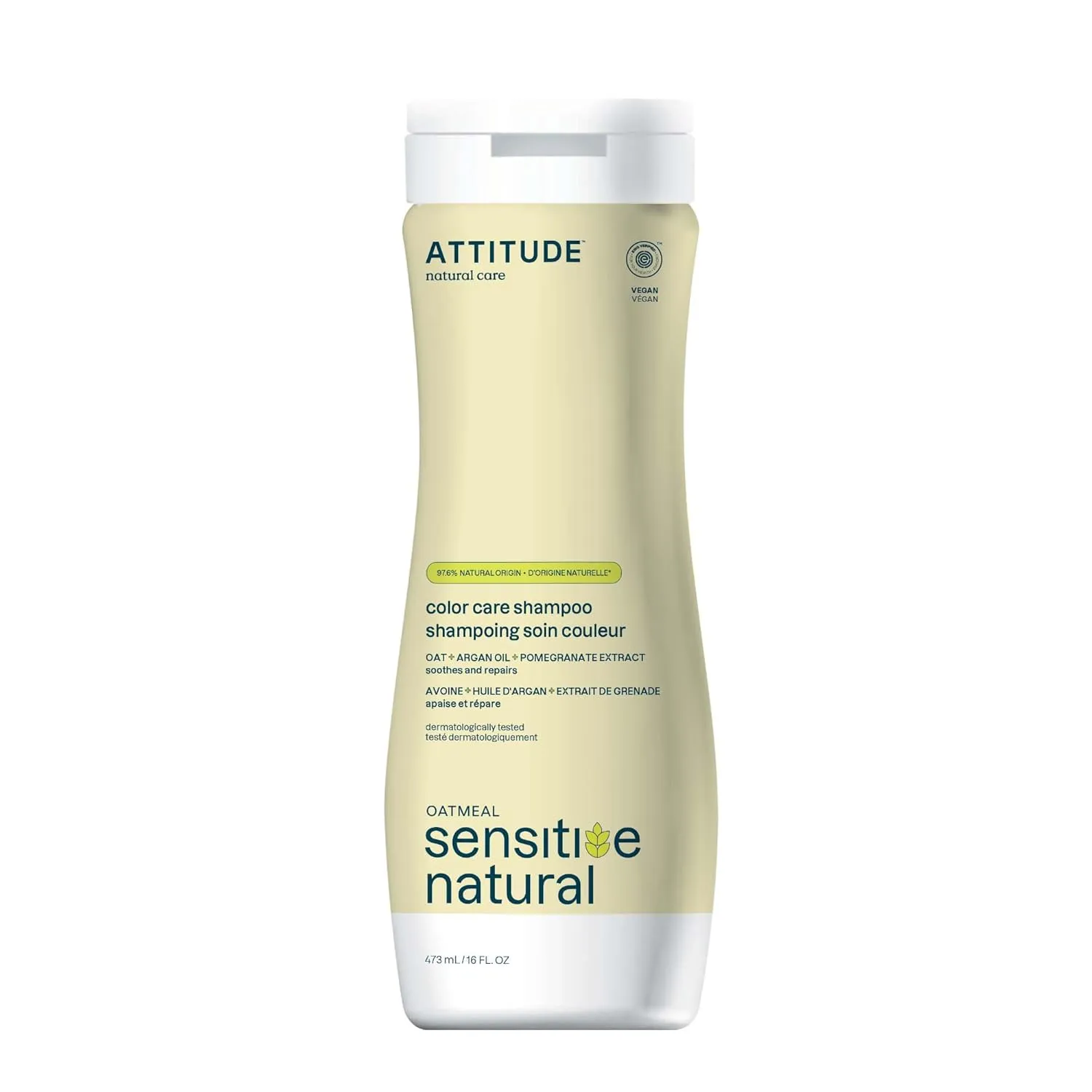 ATTITUDE Hair Shampoo for Sensitive Dry Scalp, EWG Verified, Soothing Oat, Protects Color, Naturally Derived Ingredients, Vegan and Plant-Based, Color Care, Argan Oil, 16 Fl Oz